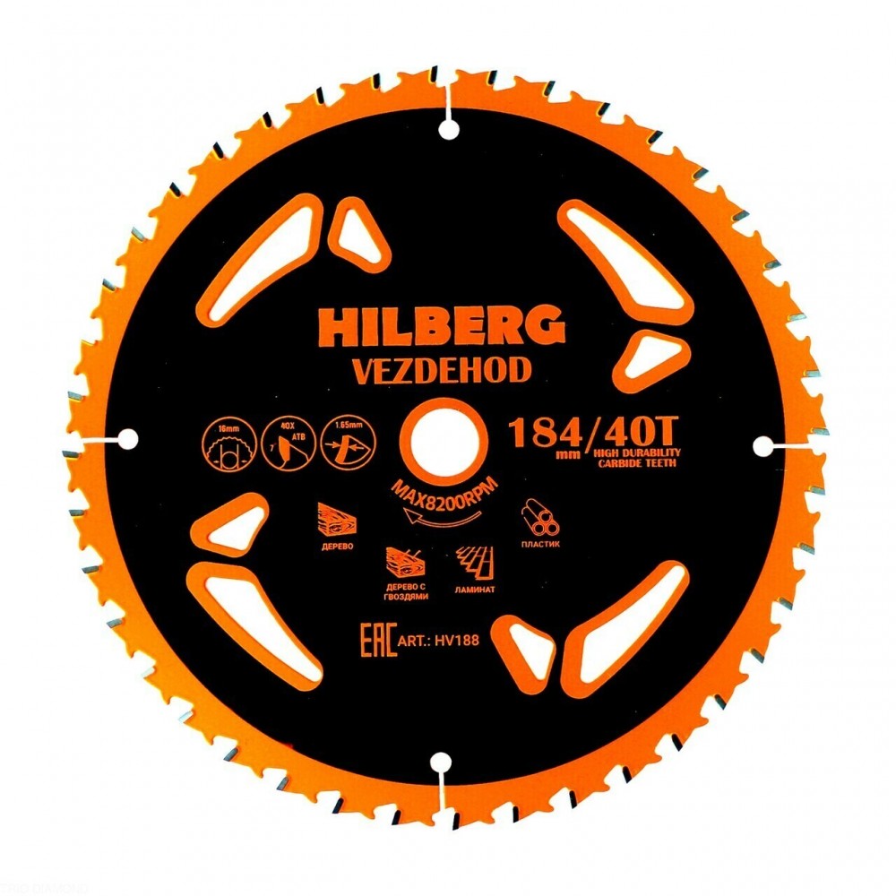 Диск пильный Hilberg Vezdehod 184*16*40Т*7 град. HV188 мм Трио Диамант HV188