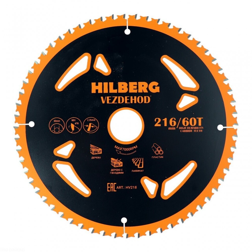 Диск пильный Hilberg Vezdehod 216*30*60Т*7 град. HV218 мм Трио Диамант HV218