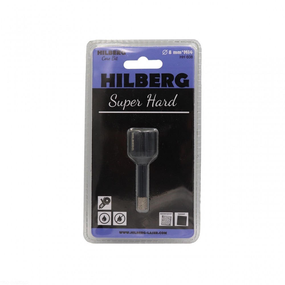 Коронка алмазная 8 мм Hilberg Super Hard M14 HH608 мм Трио Диамант HH608